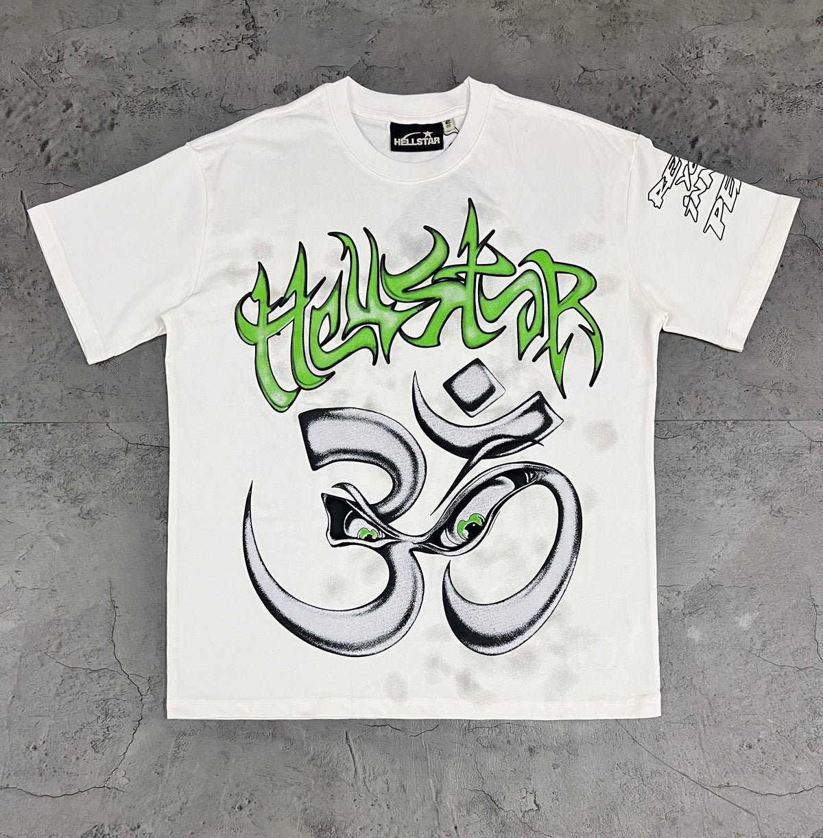 Hellstar Om Symbol Green Graffiti White Tee