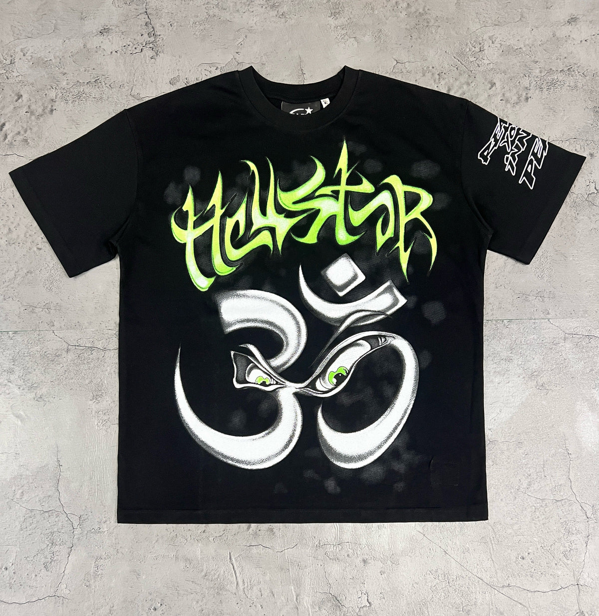 Hellstar Om Symbol Green Graffiti Black Tee