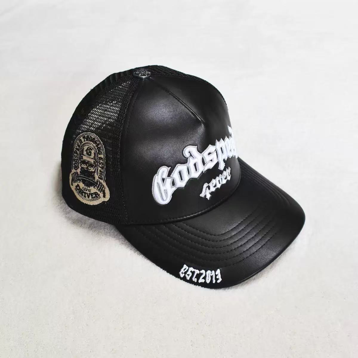 Godspeed Forever Black Leather Trucker Hat